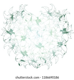 Vector card with heart shape made from hand drawn lilies