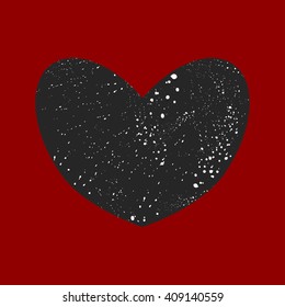 Vector  card with heart silhouette, ink drops, and red background. Stylish vintage background/