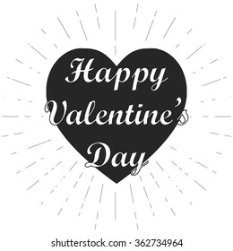 Vector card with heart, sunburst. and text "Happy Valentine's Day". Isolated on white.