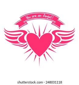 Vector card with heart with wings icon