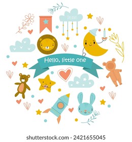 Tarjeta vectorial hola pequeña con decoración bonita