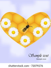 vector card with honeycomb, daisies and wasp