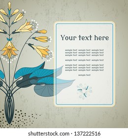 Vector card. Hosta plant on  vintage plaster background.  Place for your text. Perfect for invitations, announcement or greetings.