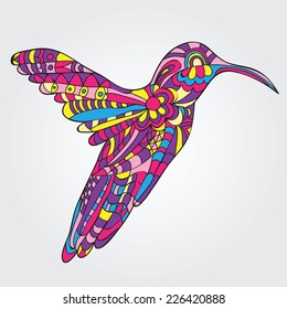Vector card with Hummingbird - doodle pattern style