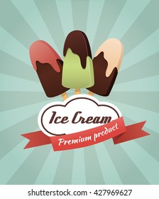 vector card with ice-cream, a poster for the candy shop, sweet labels in retro style 
