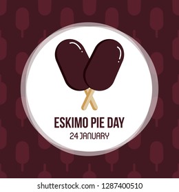 Vector card, illustration for eskimo pie day with ice cream seamless pattern background.
