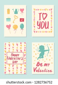 Vector card illustration set for st. Valentine's day. Isolated for decoration, invitations, greeting postcards, scrapbooking.