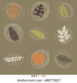 vector card with illustrations of plant leaves. For nature lovers. The theme of the summer. It can be used for packaging, invitations, postcard holiday, fabrics and etc.