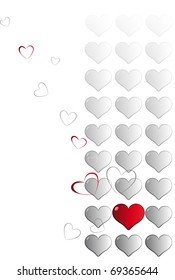 vector card with image of hearts in several sizes