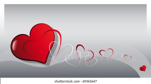 vector card with image of hearts in several sizes