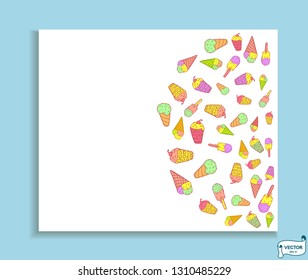 Vector card with the image of ice cream. Cute doodle style ice cream.