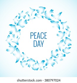 Vector card for international peace day. Hand drawn wreath from birds for peace day 21 September. Peace day poster.