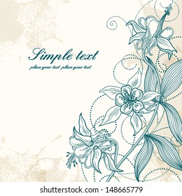 Vector card or invitation with abstract flowers on a grunge background. Card with space for your text.