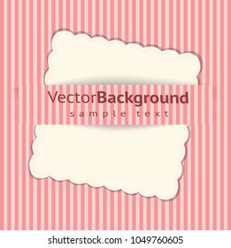 Vector card or invitation for baby shower, wedding or birthday party with stripes and sweet white polka dots on cute pink background with white space to put your own text.