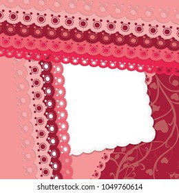 Vector card or invitation for baby shower, wedding or birthday party with stripes and sweet white polka dots on cute pink background with white space to put your own text.