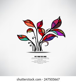 Vector card with isolated growing grass and leaves with the many colors
