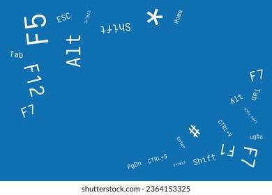 Vector card with keyboard function keys on blue background Greeting card pc operator secretary programmer Free space for your text Simple design Business concept Copy Paste Shortcuts Icon Sign Symbol