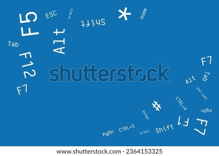 Vector card with keyboard function keys on blue background Greeting card pc operator secretary programmer Free space for your text Simple design Business concept Copy Paste Shortcuts Icon Sign Symbol