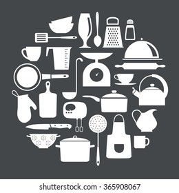 vector card with kitchen flat icons