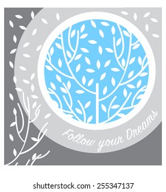 vector card leaves around the tree - Follow your dreams