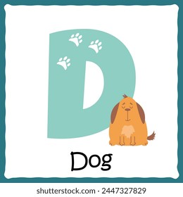 Vector card with letter D and cute dog