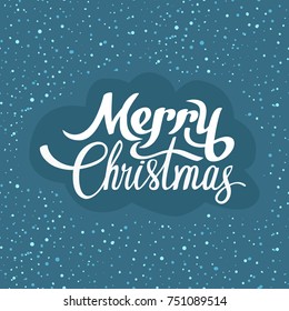 Vector card with lettering merry christmas on a blue background