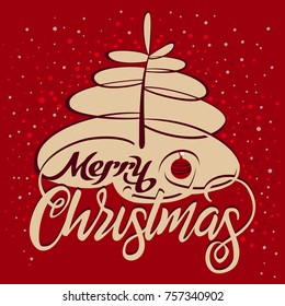 Vector card with lettering merry christmas on a red background
