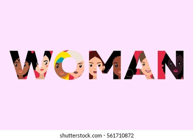 Vector card with lettering text Woman
