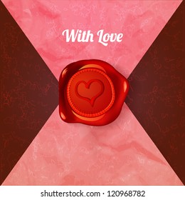 Vector card with letters and wax seal with heart sign