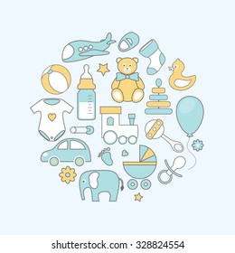 vector card with line flat baby icons 
