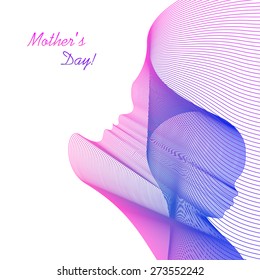 Vector card. Linear silhouette of a mother and her child. Inscription: Mothers Day.