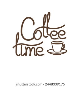 Vector card, logo with cup of coffee. Lettering - Coffee time.