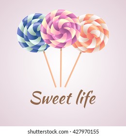 vector card with lollipop, candy, sweet life, the pattern