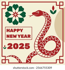 vector card for lunar year 2025 with red snake editable, A SNAKE COMING OUT OF BOTTOM , CHINESE LUNAR YEAR.