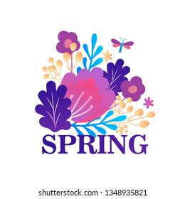 Vector card with magic colorful bright flowers. Spring illustration. Abstract flowers