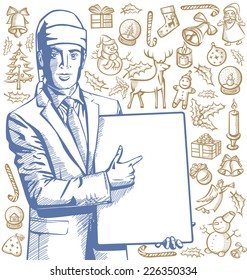 Vector Card with Man, and Christmas, and New Year elements