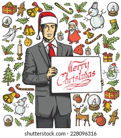 Vector Card with Man, and Christmas, and New Year elements