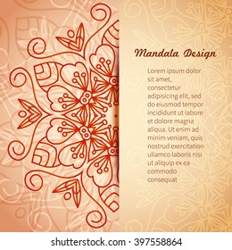 Vector card with mandala. Vector background. Card or invitation. Wedding invitation. Lace ornament, round ornament. East style.