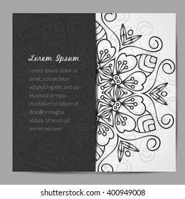 Vector card with mandala. Vector background. Card or invitation. Wedding invitation. Lace ornament, round ornament. East style.