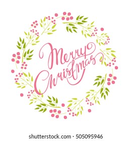 vector card. Merry Christmas. festive wreath. decorative elements. winter holiday. beautiful lettering.