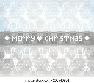 vector card Merry Christmas with knitted pattern with deer 