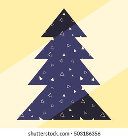 Vector card with minimalistic geometric christmas tree and simple pattern