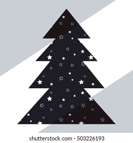 Vector card with minimalistic geometric christmas tree and simple pattern