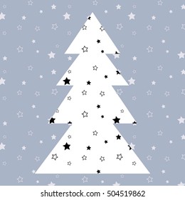 Vector card with minimalistic geometric christmas tree and simple pattern