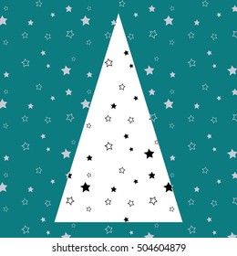Vector card with minimalistic geometric christmas tree and simple pattern