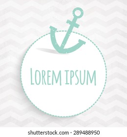 Vector card with mint anchor on a grey watercolor zigzag pattern