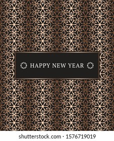 Vector card. New Year style. 2020 Merry Christmas frame. Noble vintage design. Dark golden geometric frame.