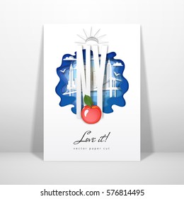 Vector card with New York City. Paper cut design. Place for your text.