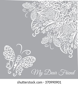 Vector Card On Grey Background And White Ornament My Dear Friend With Format Eps10.