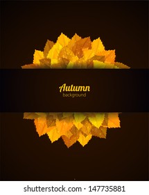 Vector card with orange leaves. Autumn background.